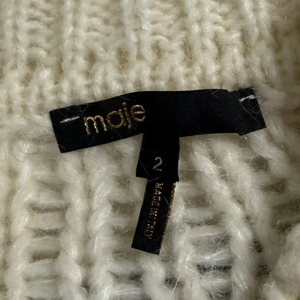 Maje Mohair Slouchy Oversized Sweater M Striped Green Black Drop Shoulder *flaw